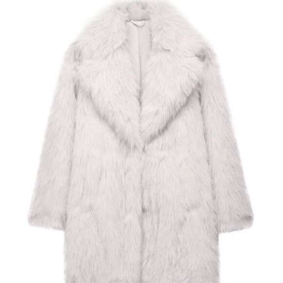 Luxury Women's Lapel Neck Long Sleeve Open Front Fuzzy Coat - Picture 4 of 6